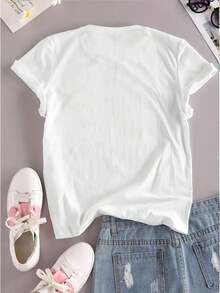 Women's Pure Cotton T-Shirt, Extra Large Size, With Religious God Print - Short Sleeve Crew Neck T-Shirt, Medium Elastic Casual Blouse For Church, Prayer And Casual Wear - Machine Washable Spring Summer Clothes - Regular Fit - Women's Going Out Blouses - 白色 - 查看 3