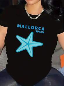 Lightweight And Durable Short-Sleeved T-Shirt Featuring A Design Of The Star Of Mallorca, Spain, For Casual Occasions, Beach Trips, Holidays Or Everyday Outings, With A Comfortable Print - 黑色 - 查看 7