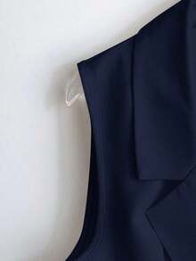 Blazer blanco ajustado de línea A con cuello en V francés, elegante, con lazo y botones sin mangas para mujer, para primavera/verano - Azul marino - Ver 3