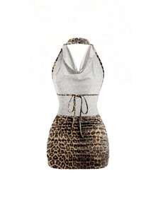 Vestido mini ajustado y sexy sin mangas con cuello drapeado y espalda descubierta con lazo - Multicolor 3 - Ver 2
