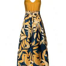 Holidaya Women Tropical Plant Printed Cross Wrap Cami Sleeveless Dress With Spaghetti Straps Maxi Women Outfit - Amarillo - Ver 3