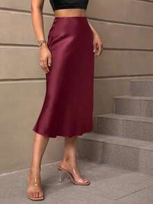 Falda de talle alto unicolor - Burdeos - Ver 4