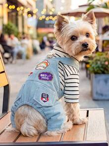 PETCIRCLE 1件宠物衣服，可爱彩虹贴片连体衣，适合猫狗 - 彩色 - 查看 2