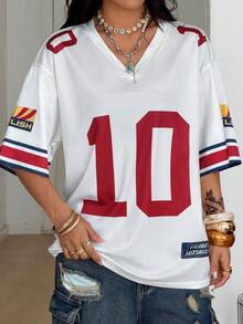 Camiseta suelta de malla transpirable con gráficos, para uso casual y salir, estilo urbano de verano para mujer - Blanco - Ver 4