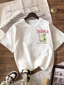 TEQUILA Cocktail Summer Club Outfits-Camiseta, Camiseta Casual de Manga Corta con Cuello Redondo para Mujer-Tayzi 4Q7D - Blanco - Ver 2