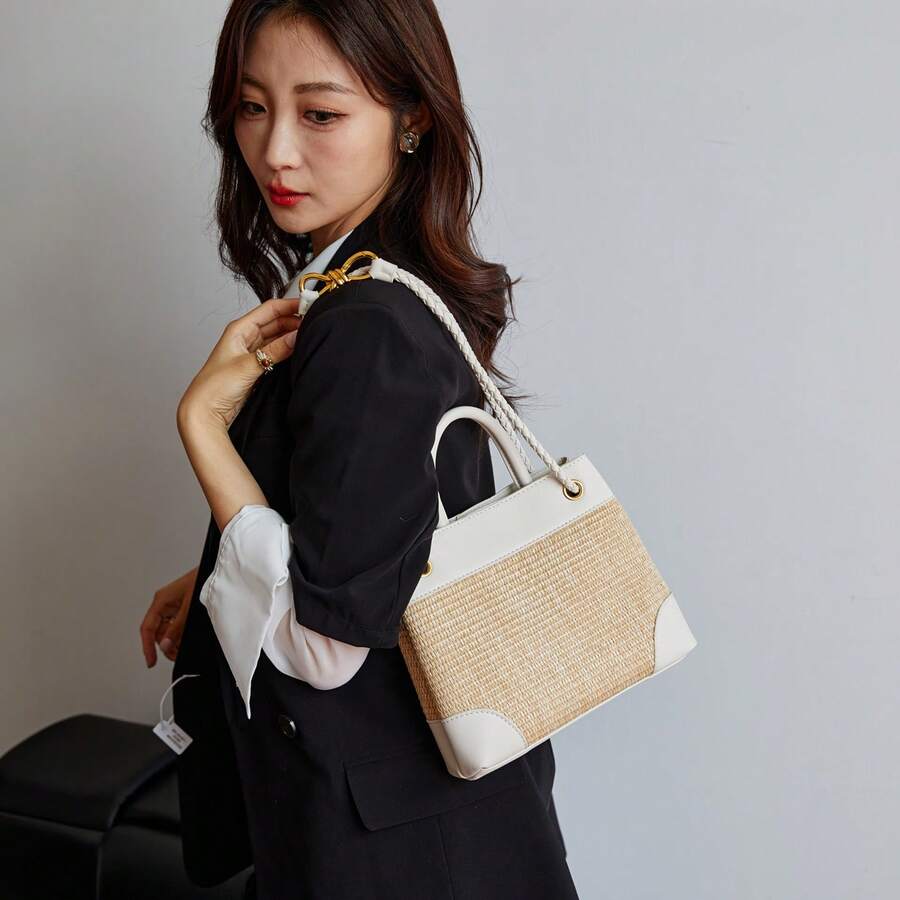 BV Bottega Small Andiamo Bolso de mujer tejido a mano en cuero genuinoBolsodebolso de manotipocuboconpatróntejidoparamujer,bolsodemarca,elegantebolsodemanoparaseñorabolsaderegaloexquisita,bolsodebolso de manodelujoparamujer,bolsocruzadodemodaparamujer,adecuadoparachicas,estudiantesestudiantes universitariosdamasdeoficina,madresdemedianaedadparausodiario,comprasoficina,clase,reuniones,citas,actividadesalairelibretambiénunregaloidealparaBolso de mano de paja tejido de gran capacidad, estilo resort, con diseño de bloques de color, novedad de otoño 2026 para mujer. - Edición de color blanco arroz - Ver 1
