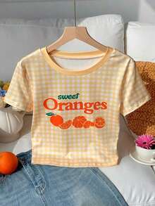 Camiseta ajustada de punto a rayas de colores amarilla para mujer - Amarillo 2 - Ver 4