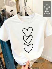 Tela para camiseta con contorno negro de triple corazones - 100% algodón - Blanco - Ver 4