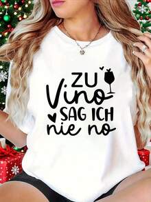 Camiseta manga corta cuello redondo 100% algodón, estampado trendy, tejido ligero y ventilado, estilo moda casual, apta para vida diaria, salidas informales y citas en primavera, verano y otoño - Blanco - Ver 8
