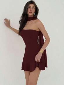 Vestido mini ajustado rojo de estilo romántico para el Día de San Valentín para mujeres - Granada - Ver 6
