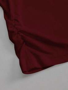 Camiseta de manga corta minimalista de unicolor para mujer, uso casual de todos los días - Burdeos - Ver 4