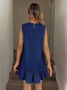 Vestido mini casual con estampado de rayas para mujer, adecuado para primavera/verano - Multicolor 3 - Ver 3