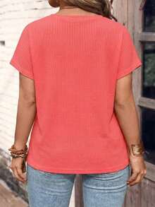 Camiseta de manga corta con botones talla grande - Rojo 2 - Ver 2