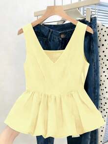 Camiseta sin mangas ajustada para mujer, adecuada para el trabajo, el viaje, las fiestas, la graduación y el uso diario - Amarillo claro - Ver 7