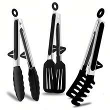 1pc Heat-Resistant Silicone Clip Set With Wall Rack - Heavy Duty Stainless Steel BBQ & Kitchen Utensils, Scratch-Resistant, Non-Slip Design, Suitable For Grilling Steak/Fish/Burgers, Serving Pasta/Salad/Noodles, Baking Toast - A - View 9