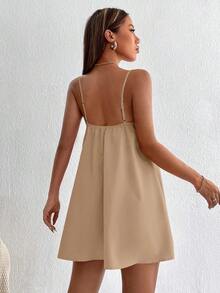 Vestido minifalda camiseta de unicolor minimalista y casual sin espalda - Caqui - Ver 2