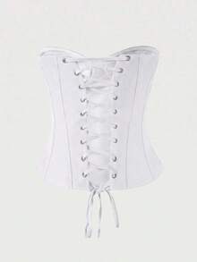 Top corto con corsé de cintura de espina de pescado, estilo sexy, tipo bandage, sin tirantes, para mujer, lindo para citas y fiestas, color negro, para verano - Blanco - Ver 6