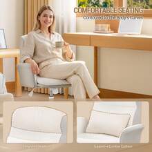 HaluPeit Dressing Table Chair With Backrest, Swivel Chair With Rocking Function, Home Office Chair Made Of Ventilated Sherpa Fabric And PU Leather, Suitable For Bedroom, Office And Living Room, Beige-White - 米白色 - 查看 5