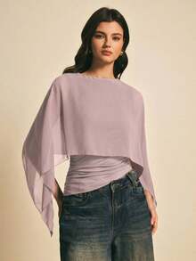 uello chal marrón para mujer, blusas elegantes para mujer, blusas casuales para mujer, apropiada para uso diario, salir, ir y venir en otoño/invierno, blusa de manga de murciélago, blusa marrón café, blusa marrón oscuro - Púrpura polvoriento - Ver 7
