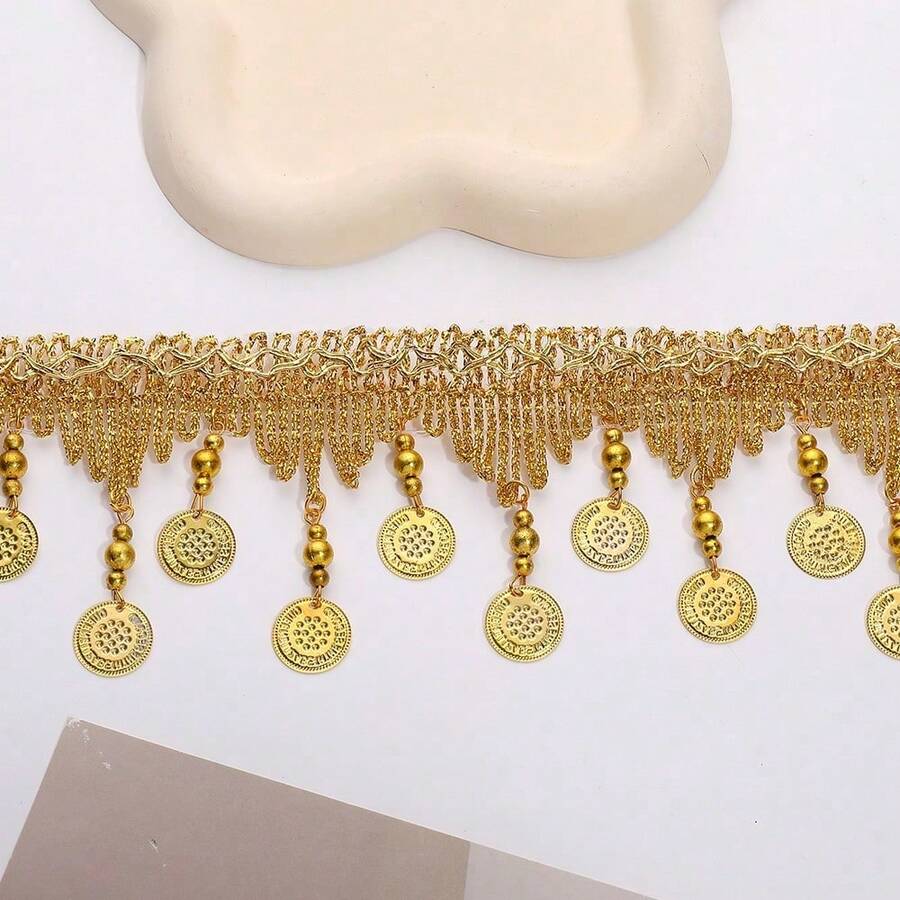 Mặt dây chuyền kim loại mạ vàng sáng bóng, 2 kích cỡ 5.5/7cm, viền ren thêu | Dây tua rua, thích hợp làm phụ kiện may vá, trang trí trang phục khiêu vũ, trang trí mặt dây chuyền DIY, trang trí nhà cửa, tiệc tùng. - nhiều màu - Xem 1