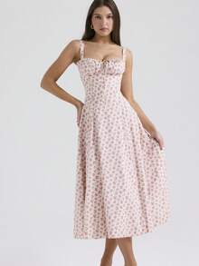 Vestido midi tirantes estilo francés con sensación elegante y delicada para verano - Rosa vieja - Ver 8
