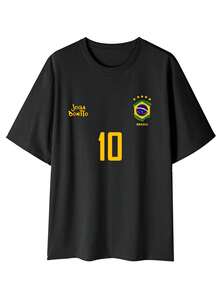 2 camisetas gráficas para hombre, jersey de fútbol retro de Brasil, conjunto de ropa casual de aficionado al fútbol, 100% poliéster de tejido de punto transpirable, diseño de cuello redondo de ajuste regular - Multicolor - Ver 5