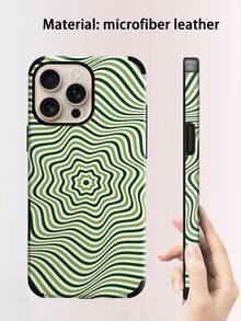 1pc Artistic Visual Illusion Wave Pattern Shock-Proof Dust-Proof Handcrafted Soft Shell Phone Case Suitable For Apple 17 Pro Max/16 Pro Max/16 Plus/13 Pro Max/14 Pro Max 13 14 11 12 Pro 11/15 Pro, Galaxy S24 Ultra, With Speaker Hole Design, Suitable As Holiday Gift - Green - View 3