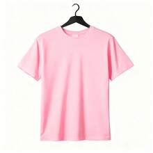 Women's Pink Round Neck Short Sleeve T-Shirt with Cute Smiling Face Graphic, Regular Fit Polyester Tee with Slight Stretch, Perfect for Casual Y2K Style - Rosa - Ver 4