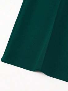 Pantalones anchos de cintura alta de unicolor de uso casual para mujeres - Verde Oscuro - Ver 4