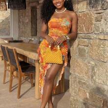 Women's Vacation Cashew Floral Print Patchwork Ruffle Asymmetric Hem Fitted Sexy Bandeau Dress, Beach Outfits For Women , Beach Outfit For Women , Beach Outfits , Beach Outfit ,Summer , Summer Dress  , Summer Dresses For Women  , Summer Tops, Summer Dresses , Summer Clothes  , Summer Outfits For Women , Summer Outfits ,  Summer Outfit For Women , Beach Vacation Outfits For Women , Vacation Outfits Women  , Holiday Outfits For Women  , Vacation  , Holiday  , Summer Holiday Outfits , Holiday Outfi - Amarillo - Ver 5