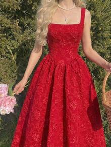 MOD Red Vintage Palace Style Jacquard Women's Dress Summer Women Dresses Brides Maid Dresses Back To School Clothes,Summer Dresses For Women - Đỏ - Xem 12
