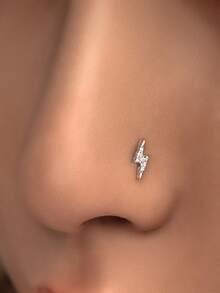 1pc S925 Sterling Silver Mini Lightning Nose Stud, Unisex Pure Silver Nose Piercing Jewelry, Hypoallergenic, Small And Delicate, Easy To Wear, Minimalist Design, Suitable For Daily Wear - Multicolor - View 8