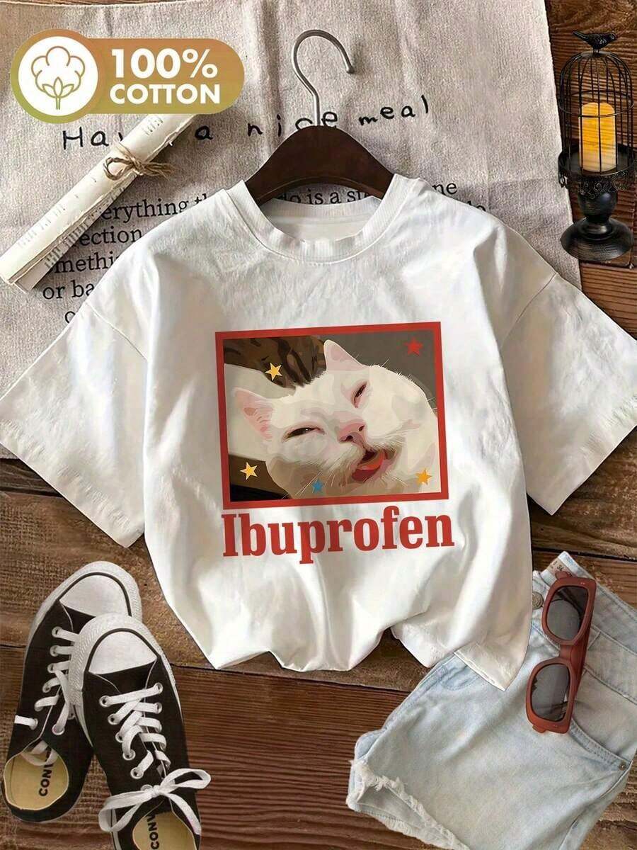 Top mujerCamiseta casual de manga corta con cuello redondo y diseño gráfico, perfecta para primavera y verano, diseñada para mujeres, camiseta de algodón antiarrugas. 2026 - Blanco - Ver 1