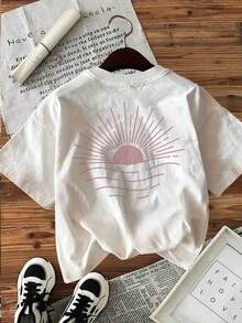 Camisetas manga corta mujer crew neck T-shirt Camiseta con estampado gráfico, manga corta, cuello redondo, top casual para verano y primavera, ropa de mujer, manga corta de 100% Cotton algodón puro. - Blanco - Ver 3