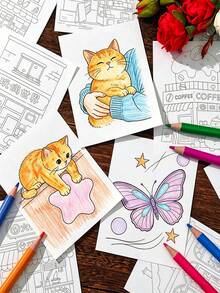 (Outline & Coloring) Mini Portable Spiral Coloring Book, DIY Colored Pencil Sketchbook, Adult Stress Relief Sketch Pad, Doodle Coloring Drawing Book With Outline - 1 Set - View 7