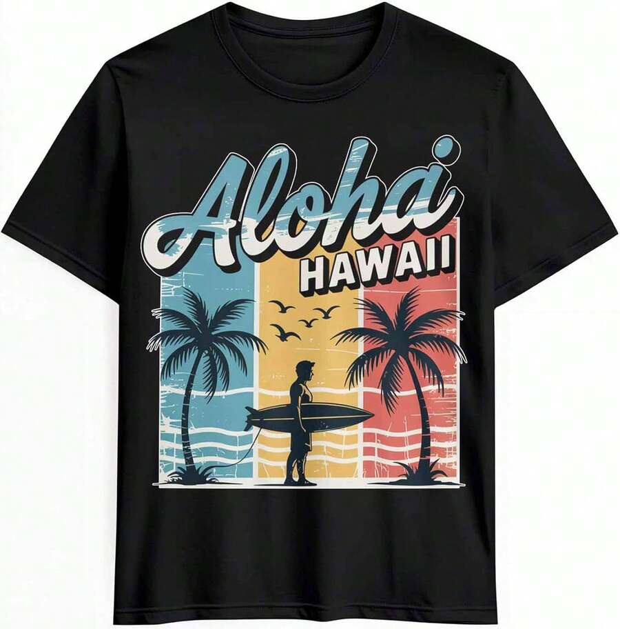 Camiseta versátil para el día a díaMen T-Shirt,Crewneck Tee Shirt Vacation Retro T-Shirt Pattern Short Sleeve Casual T Shirts,camisetas de Pascua para bebés niñas,Ropa de verano,Láminas de anime,Ropa de apoyo esencial para la Copa del Mundo,Camisetas con diseños gráficos para niños pequeños, aptas para el uso diario,Camiseta de hombre - Negro - Ver 1