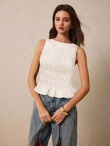 Camiseta de tirantes casual a cuadros para mujer en verano - Beis - Ver 4