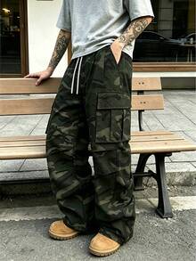 Pantalones cargo casuales y de exterior para hombres, pantalones de trabajo con estampado de camuflaje de moda, para primavera/otoño - Verde militar - Ver 4