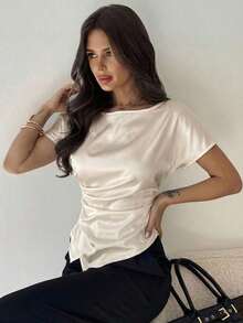Blusa asimétrica casual y elegante a cuadros, adecuada para ir al trabajo, uso diario casual y vestimenta de negocios de moda / Ropa de otoño para mujer / Atuendos para volver a la escuela / Atuendos de maestra / Blusas para salir / Blusas para salir / Casual de negocios para mujer / Camisa a rayas / Casual de negocios para mujer / Camisas de maestra - Albaricoque - Ver 3