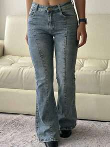 Women's Flare Jeans Mid Waist Baggy Wide Leg Jeans Loose Jeans 90s Denim Pants  Spring And Summer Clothes - 藍灰色 - 查看 5
