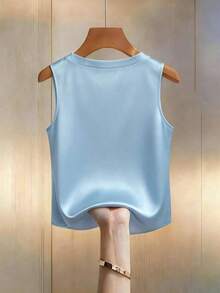 Blusa de tirantes elegante con estampado floral y cuello de perlas brillantes para mujer, adecuada para citas, salidas casuales, ir al trabajo, tomar el té por la tarde, Día de la Madre, Día del Maestro - Azul - Ver 2