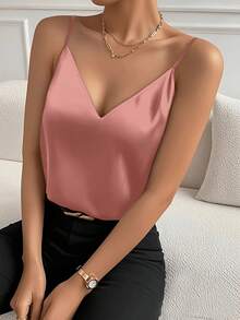Camiseta de tirantes de unicolor, de estilo minimalista y casual para mujer - Rosa - Ver 4