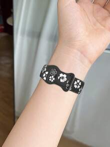花卉雕刻表带，兼容 41mm、40mm、44mm、45mm、42mm、38mm、49mm、46mm 表带，可爱花朵图案，柔软硅胶运动表带，兼容 Series 11、10、SE、9、8、7、6、5、4、3、Ultra，女士时尚花卉元素表带，兼容 表带 - LD004-黑配白 - 查看 8