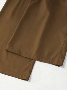 Pantalones anchos de mujer de cintura alta con pliegues y botones - Caqui - Ver 5