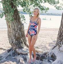 Fashionable Printed Sexy Blue Floral One-Piece Beach Swimsuit Bikini - High Quality <image Color 1> - View 2