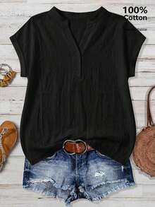 Camisa negra minimalista y casual para mujer, adecuada para el verano - Negro - Ver 8