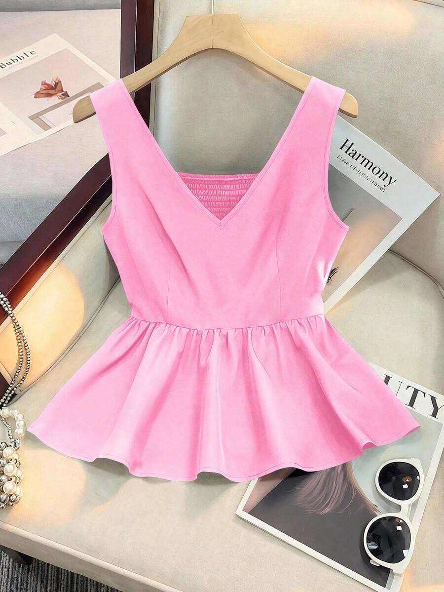 Camiseta sin mangas ajustada para mujer, adecuada para el trabajo, el viaje, las fiestas, la graduación y el uso diario - Rosa - Ver 1
