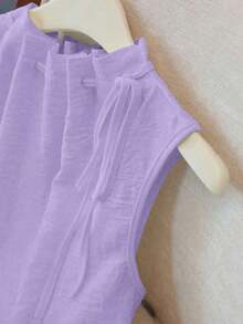 Blusa blanca elegante sin mangas, de cintura elástica y cuello suelto con cordón, de tejido texturizado, para mujer, para primavera/verano.Blusas y tops para mujer de cuello cerrado, blusas casuales y modernas para el verano - Púrpura malva - Ver 3