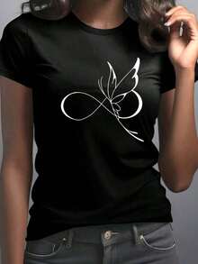 Camiseta Casual 2026 - Nueva Camiseta de Verano de Algodón Puro en Tallas Grandes - Camiseta Elegante Estampada para Mujer - Moda de Verano, Diseño Elegante, Cómoda y Transpirable, Camiseta de Cuello Redondo, Material Suave, Adecuada para Uso Diario y Actividades al Aire Libre en Otoño y Verano, Ropa Casual pero Elegante para Mujer - Camiseta Vintage de Estilo Urbano Unisex de Algodón, Manga Corta, Cuello Redondo, Casual, Versátil y Cómoda. 100% Algodón, Duradera. - Negro - Ver 1