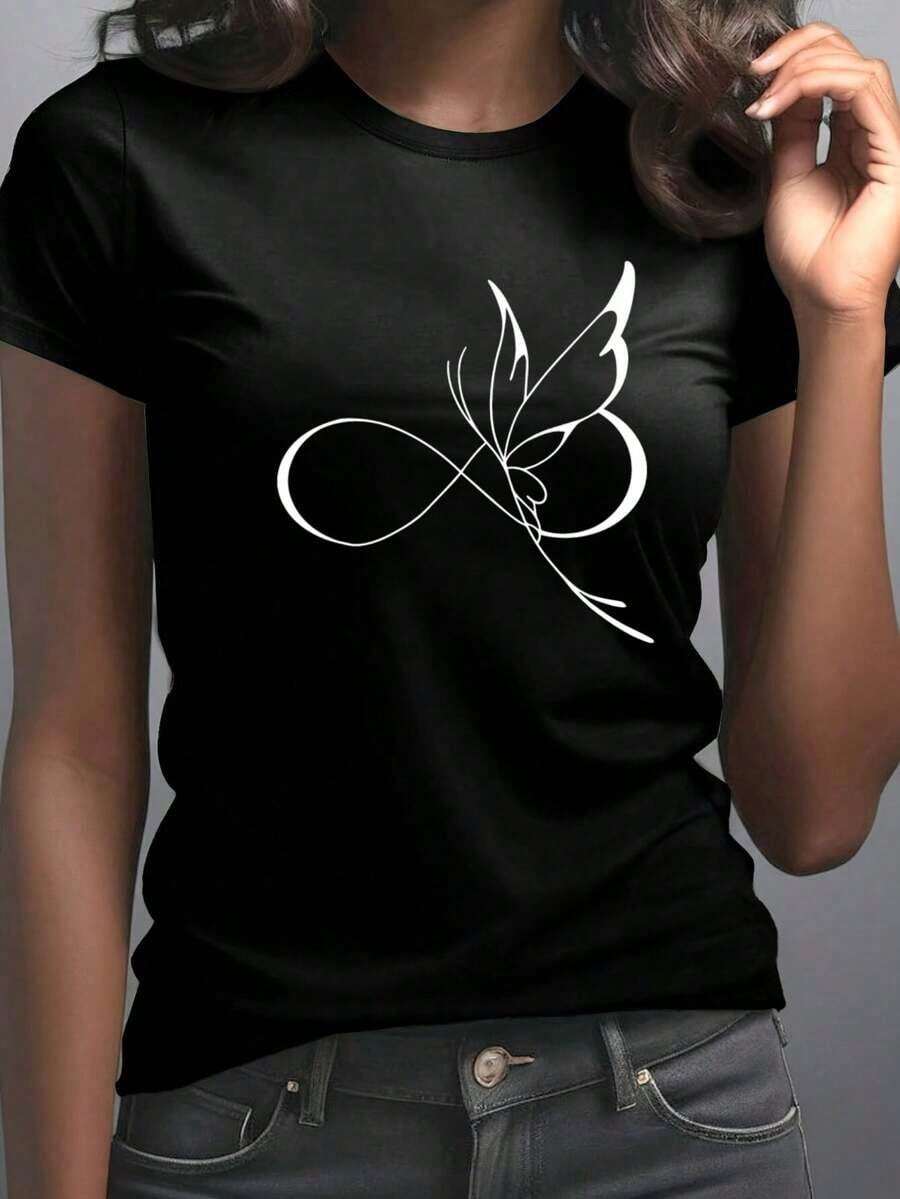 Camiseta Casual 2026 - Nueva Camiseta de Verano de Algodón Puro en Tallas Grandes - Camiseta Elegante Estampada para Mujer - Moda de Verano, Diseño Elegante, Cómoda y Transpirable, Camiseta de Cuello Redondo, Material Suave, Adecuada para Uso Diario y Actividades al Aire Libre en Otoño y Verano, Ropa Casual pero Elegante para Mujer - Camiseta Vintage de Estilo Urbano Unisex de Algodón, Manga Corta, Cuello Redondo, Casual, Versátil y Cómoda. 100% Algodón, Duradera. - Negro - Ver 1
